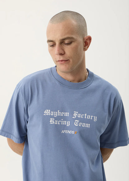 AFENDS Mens Mayhem - Heavyweight Boxy Tee - Washed Slate Blue