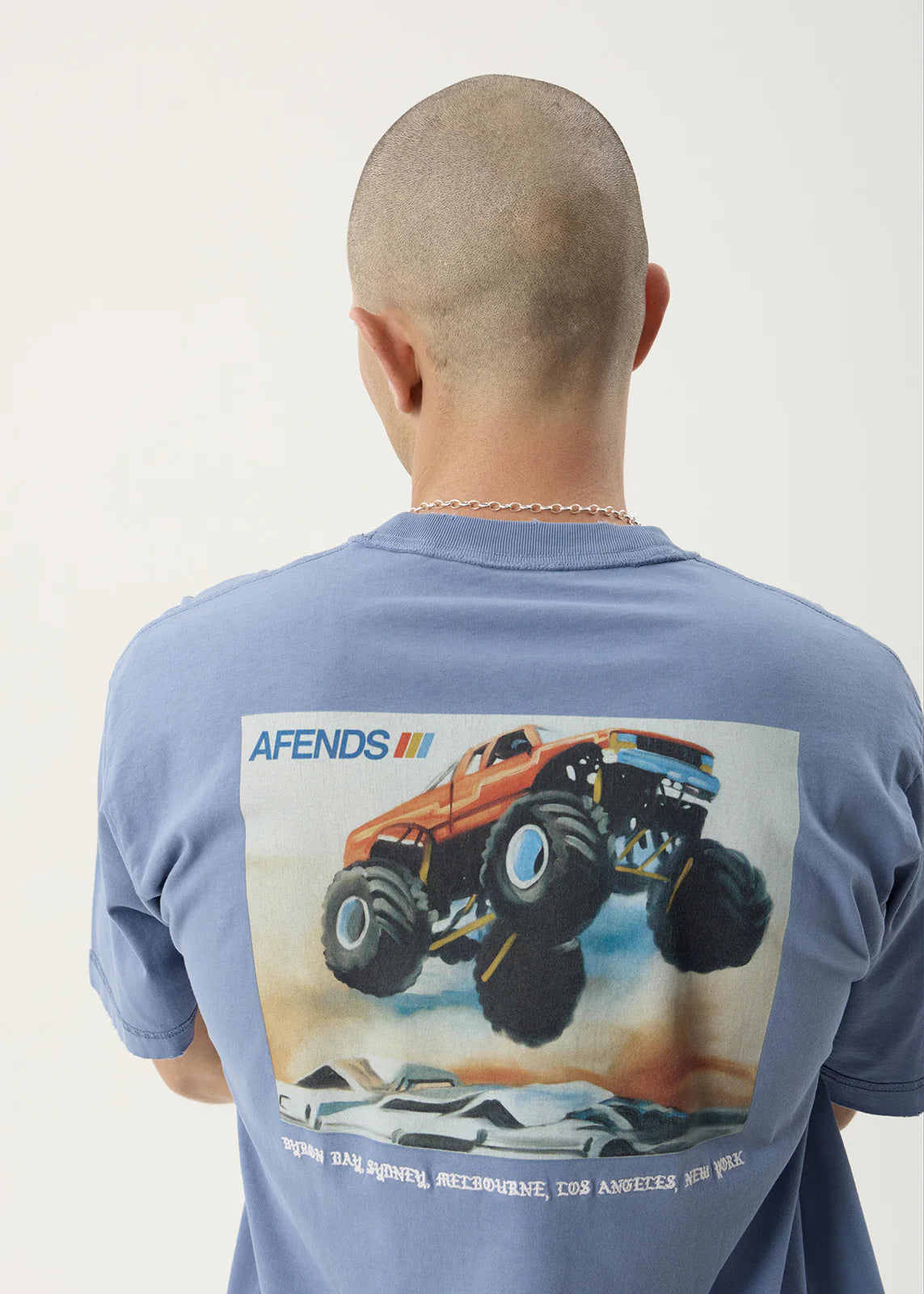 AFENDS Mens Mayhem - Heavyweight Boxy Tee - Washed Slate Blue