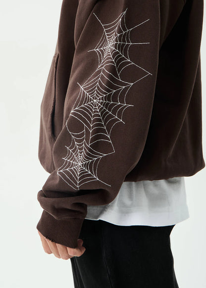 AFENDS Mens Labyrinth - Boxy Pull On Hood - Washed Coffee