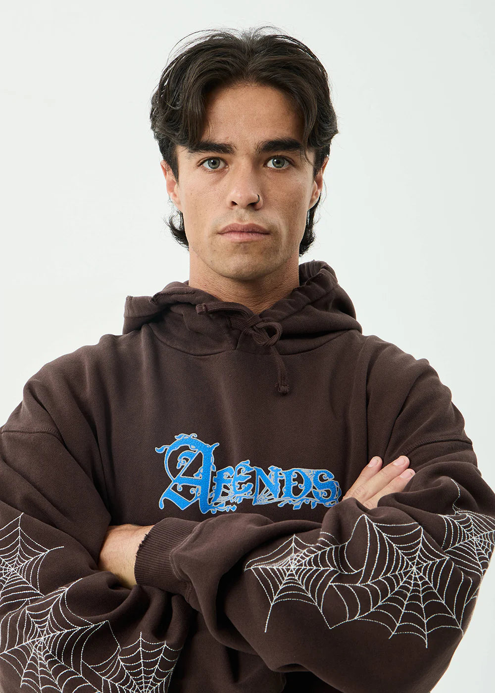 AFENDS Mens Labyrinth - Boxy Pull On Hood - Washed Coffee