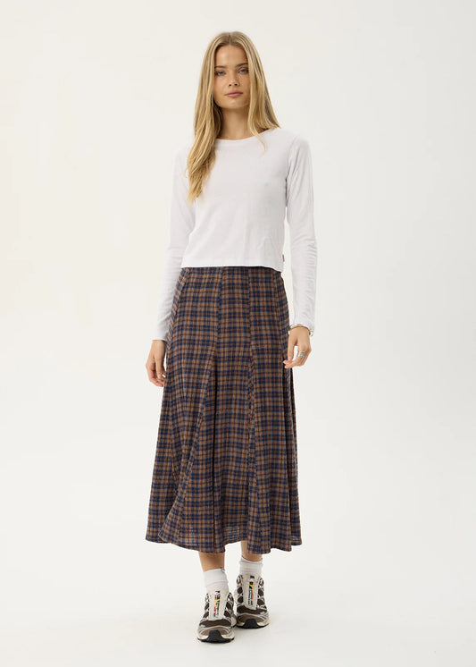 AFENDS Womens Lana - Seersucker Midi Skirt - Shev Indigo Check