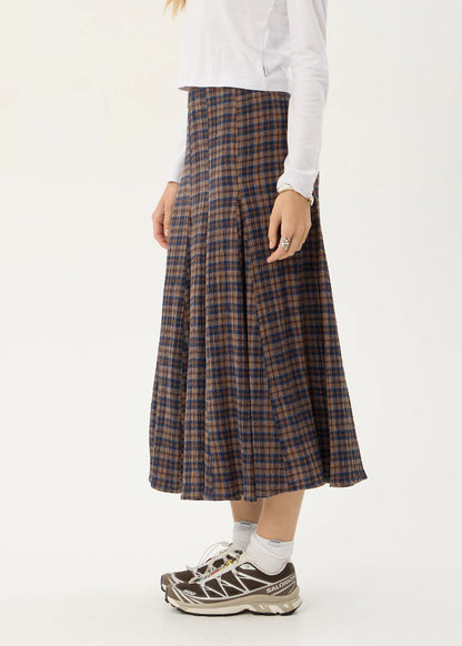 AFENDS Womens Lana - Seersucker Midi Skirt - Shev Indigo Check
