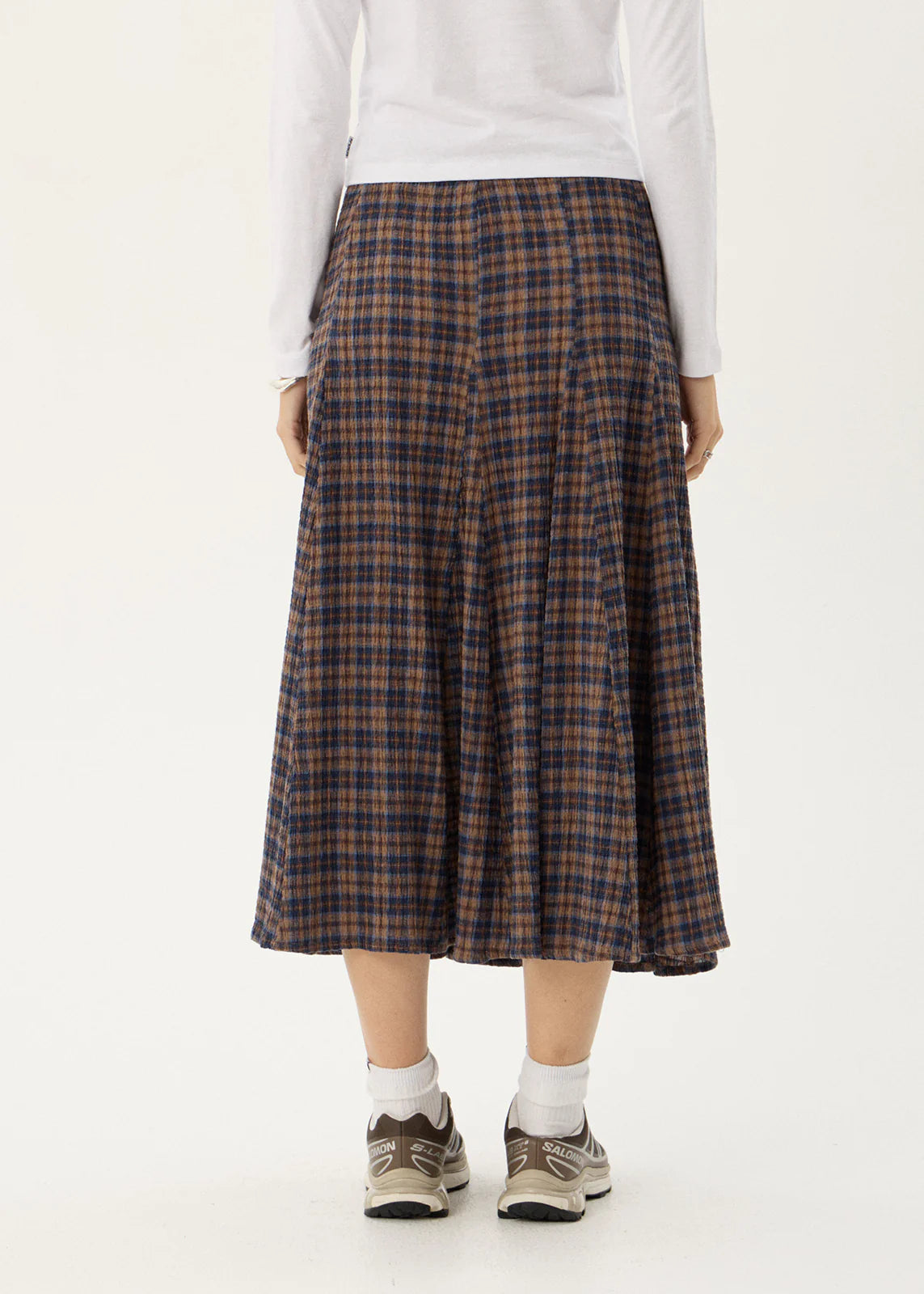 AFENDS Womens Lana - Seersucker Midi Skirt - Shev Indigo Check