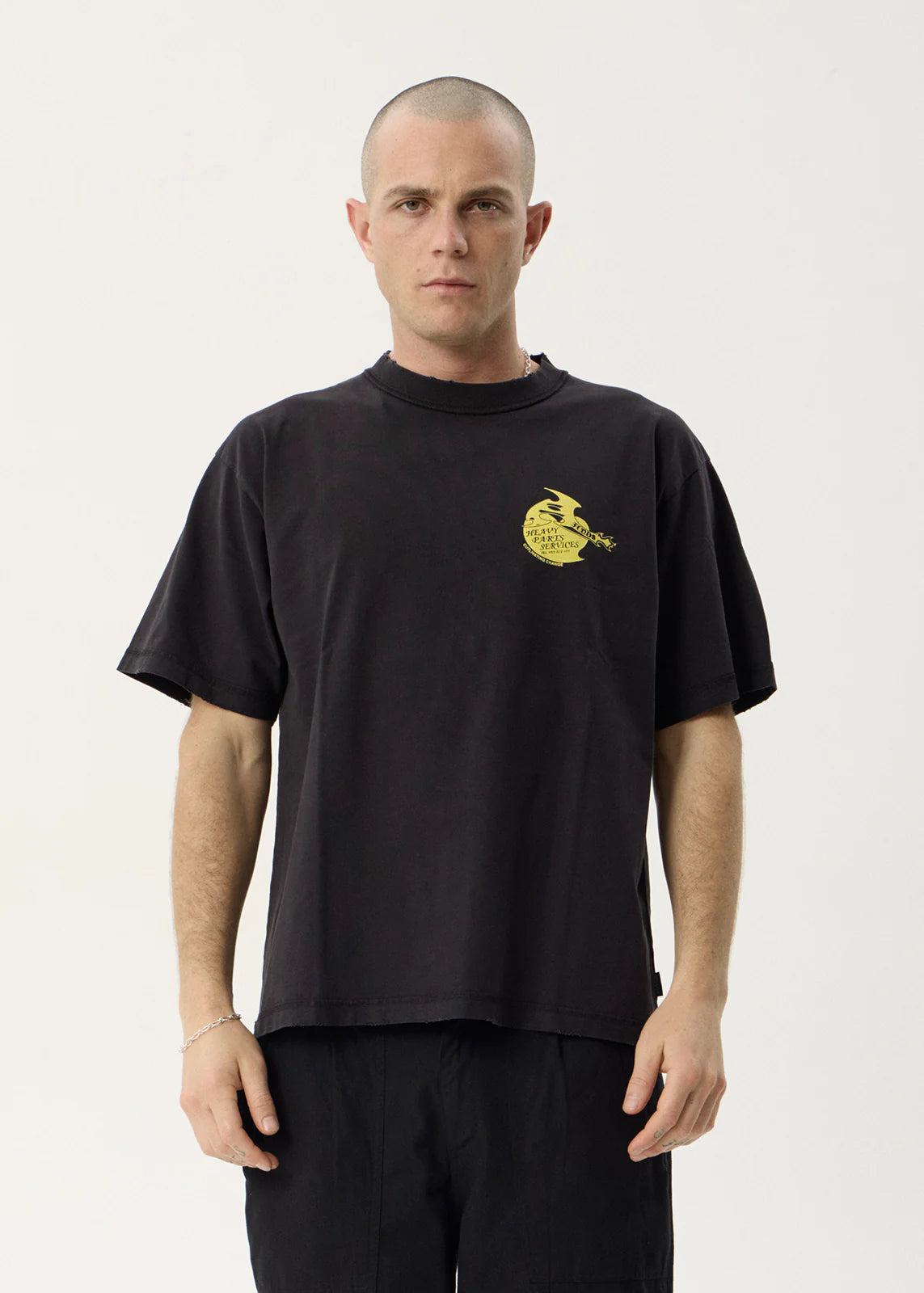 AFENDS Mens Heavy Parts - Heavyweight Boxy Tee - Stone Black