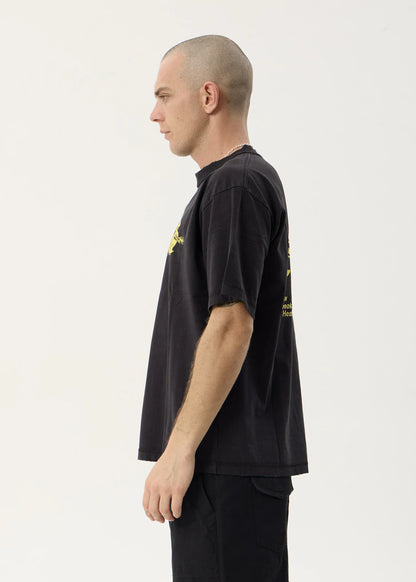AFENDS Mens Heavy Parts - Heavyweight Boxy Tee - Stone Black