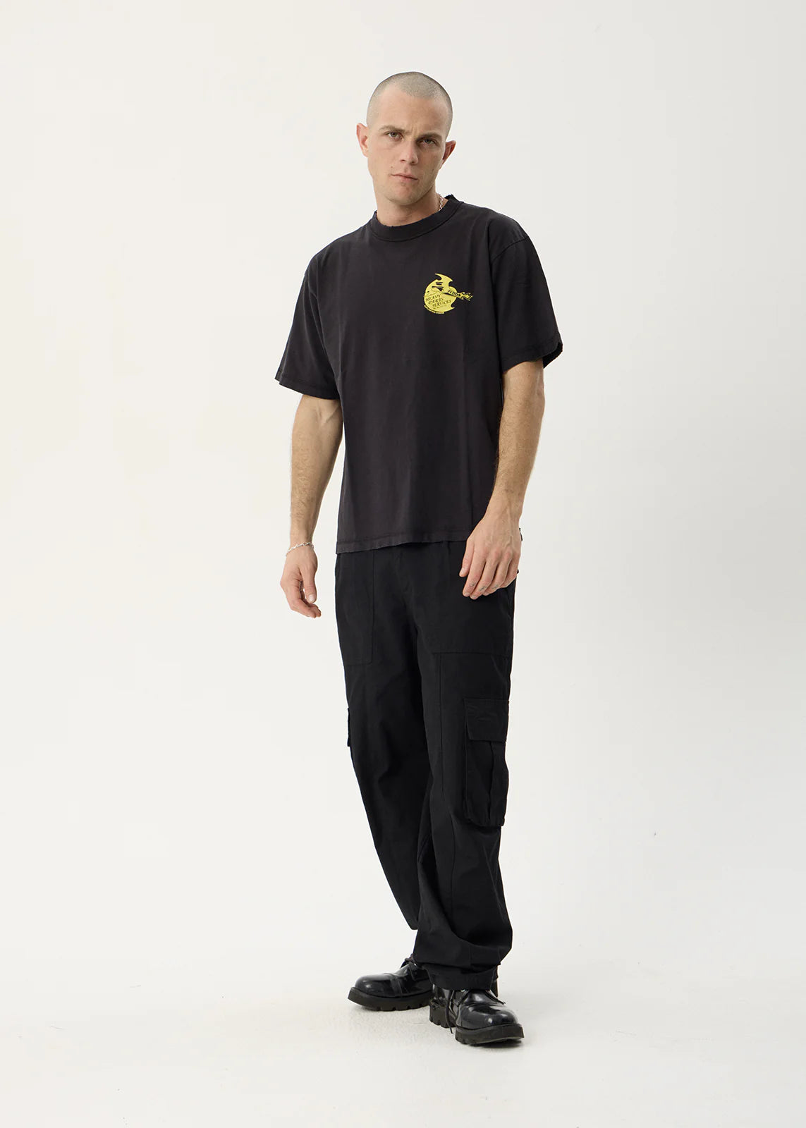 AFENDS Mens Heavy Parts - Heavyweight Boxy Tee - Stone Black