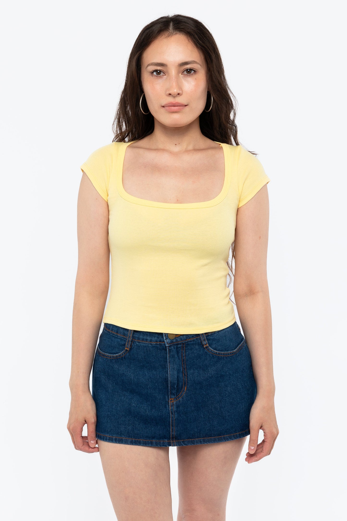 43023 - Baby Rib Square Neck Cap Sleeve Tee