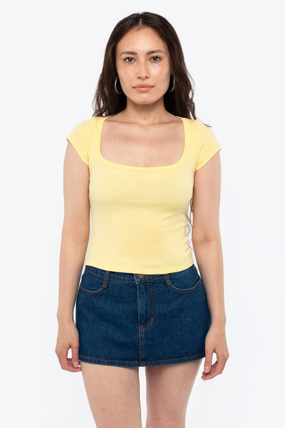 43023 - Baby Rib Square Neck Cap Sleeve Tee