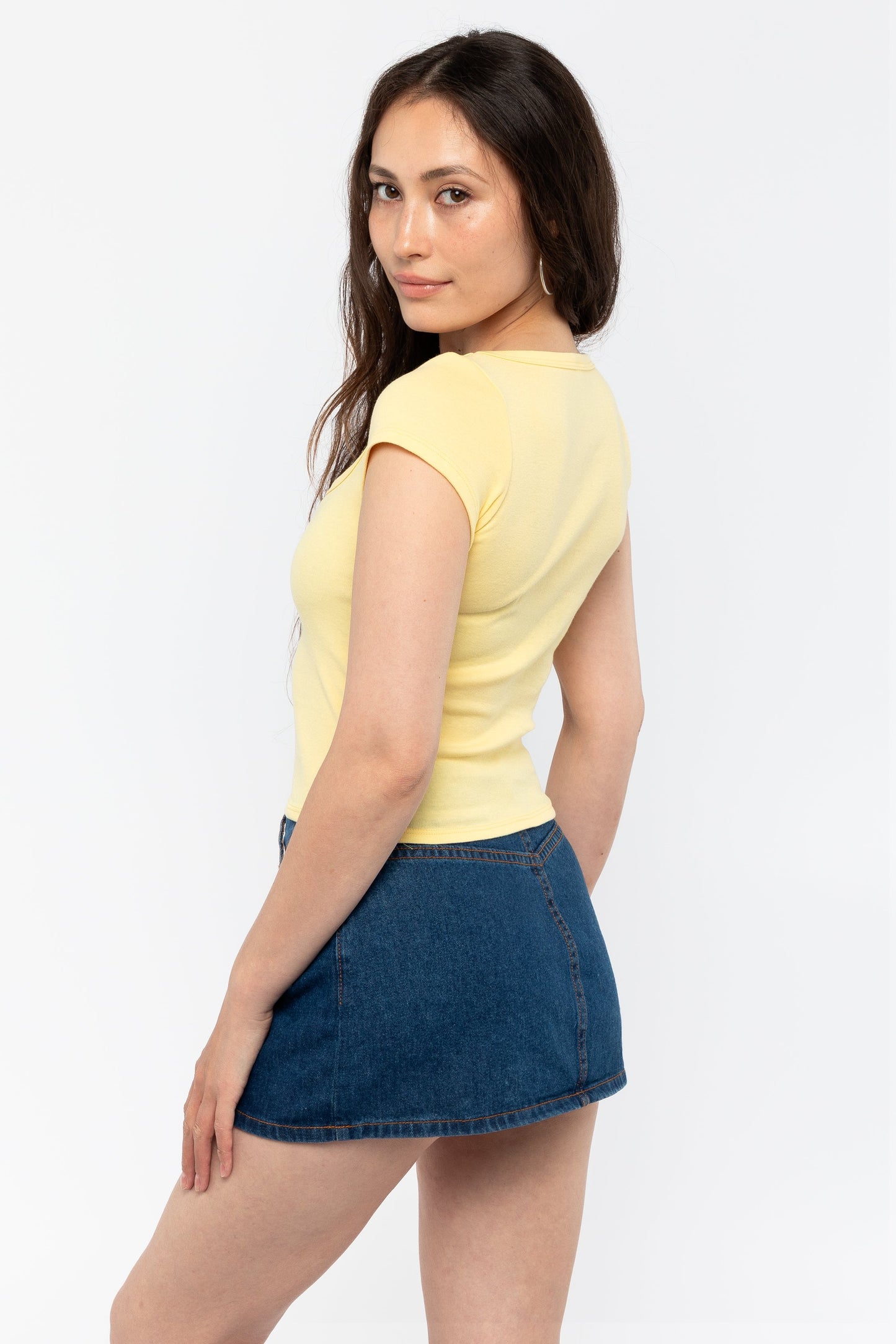 43023 - Baby Rib Square Neck Cap Sleeve Tee