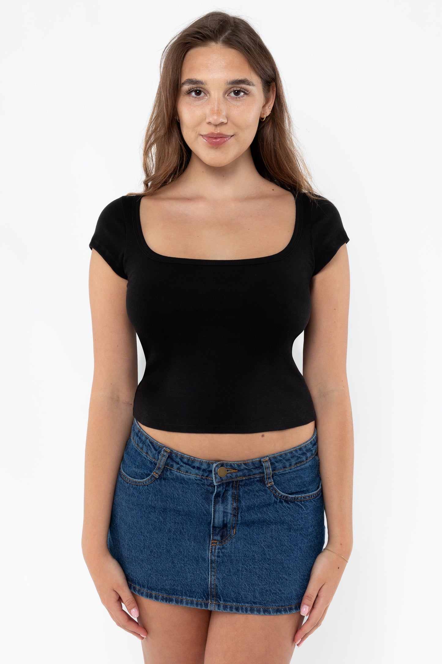 43023 - Baby Rib Square Neck Cap Sleeve Tee