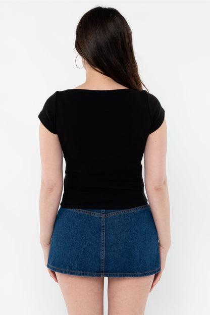 43023 - Baby Rib Square Neck Cap Sleeve Tee