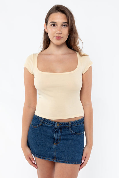 43023 - Baby Rib Square Neck Cap Sleeve Tee