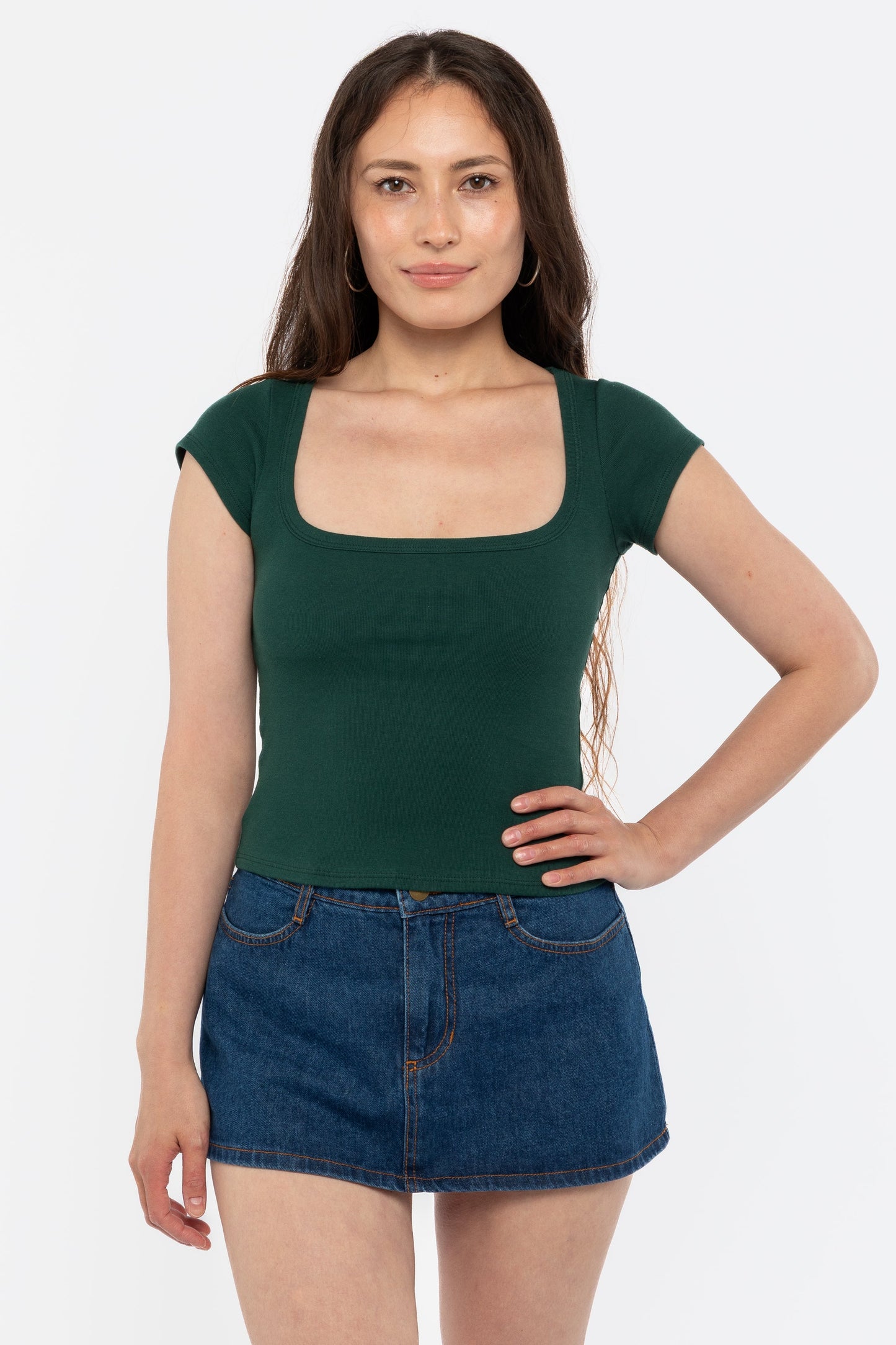 43023 - Baby Rib Square Neck Cap Sleeve Tee