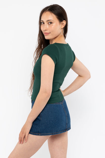 43023 - Baby Rib Square Neck Cap Sleeve Tee