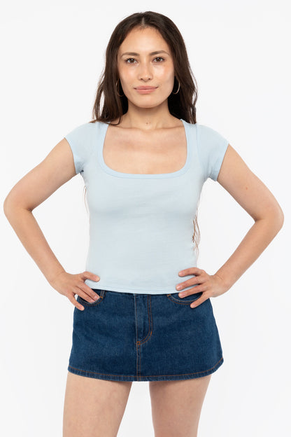 43023 - Baby Rib Square Neck Cap Sleeve Tee