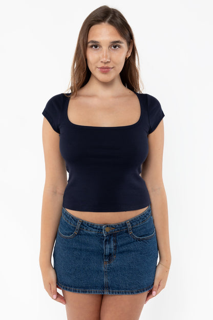 43023 - Baby Rib Square Neck Cap Sleeve Tee