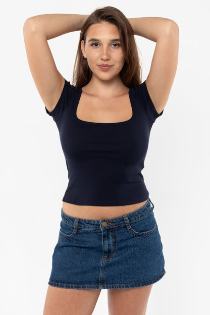43023 - Baby Rib Square Neck Cap Sleeve Tee