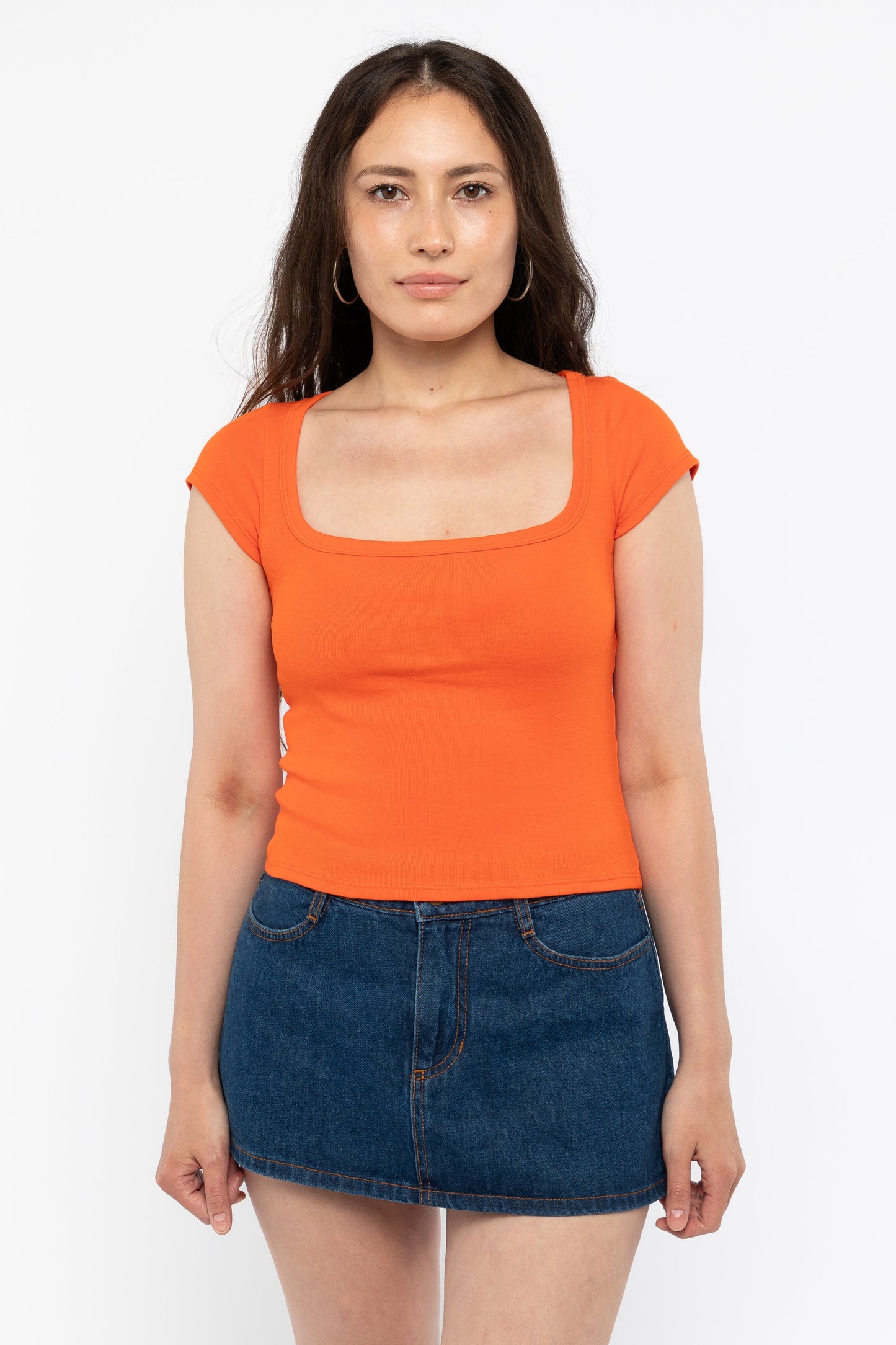 43023 - Baby Rib Square Neck Cap Sleeve Tee