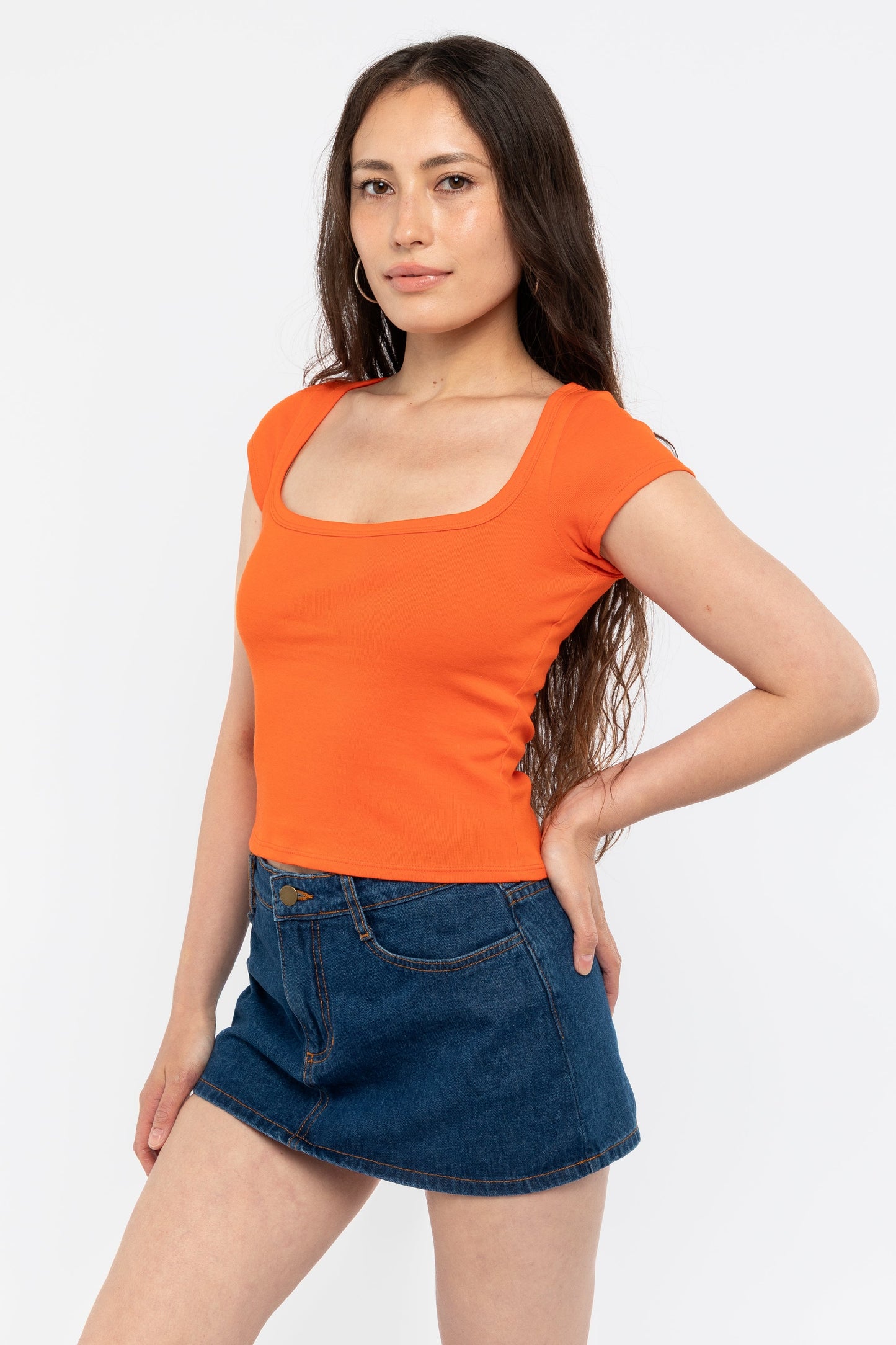 43023 - Baby Rib Square Neck Cap Sleeve Tee