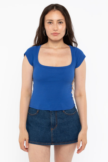 43023 - Baby Rib Square Neck Cap Sleeve Tee