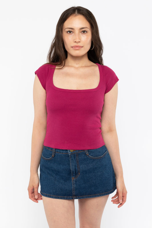 43023 - Baby Rib Square Neck Cap Sleeve Tee