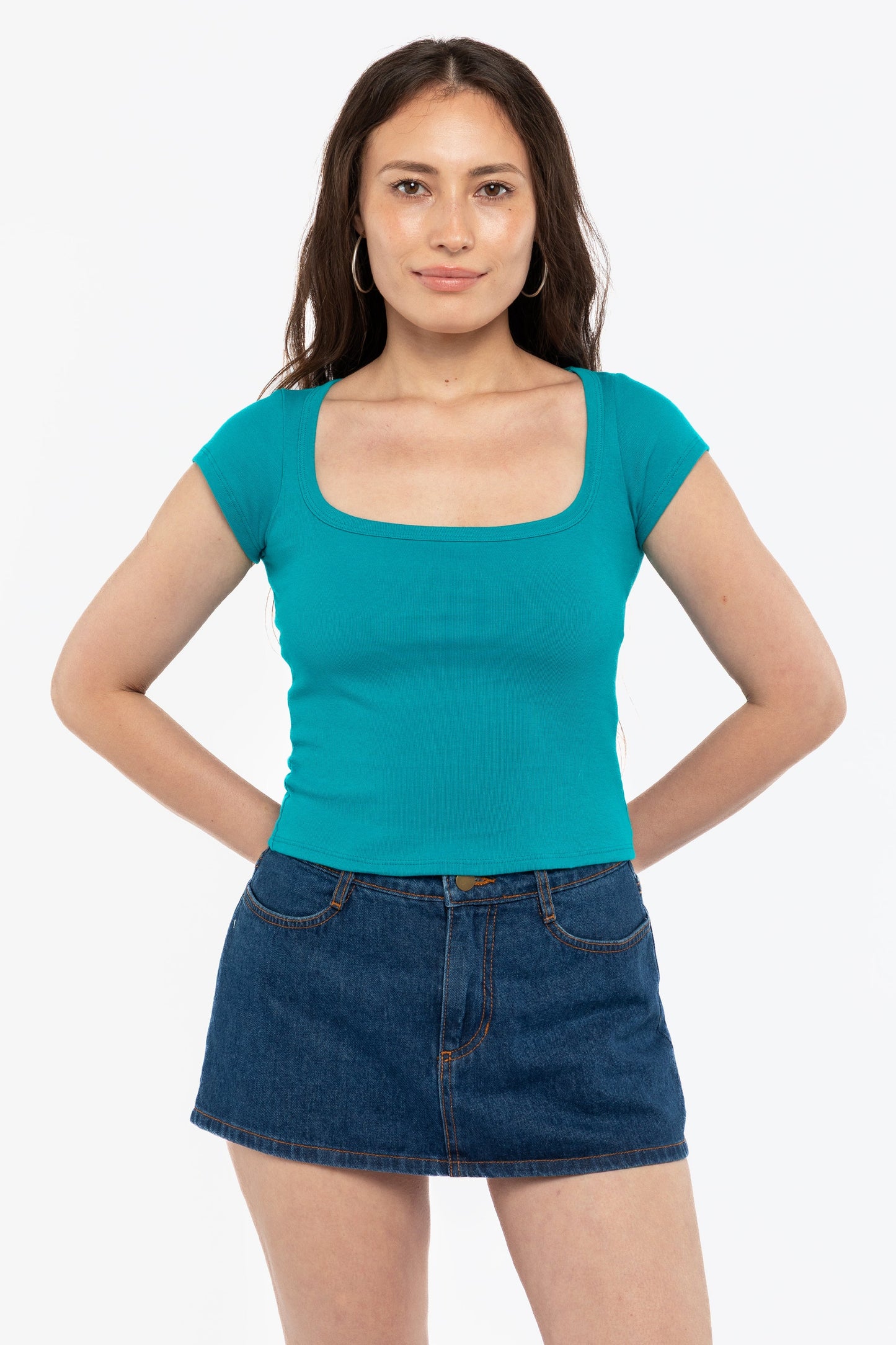 43023 - Baby Rib Square Neck Cap Sleeve Tee