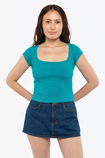 43023 - Baby Rib Square Neck Cap Sleeve Tee