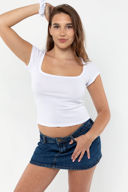 43023 - Baby Rib Square Neck Cap Sleeve Tee