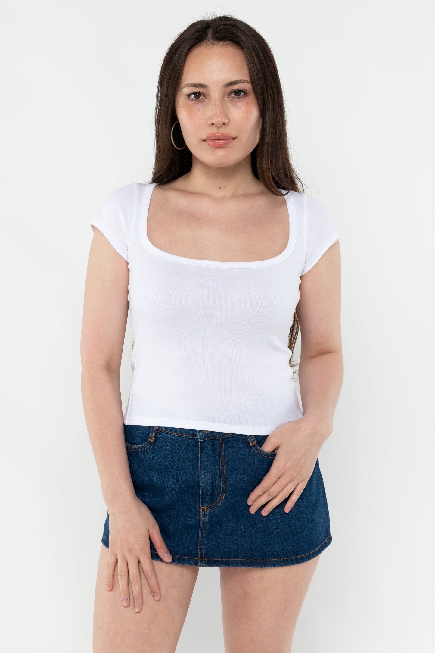 43023 - Baby Rib Square Neck Cap Sleeve Tee
