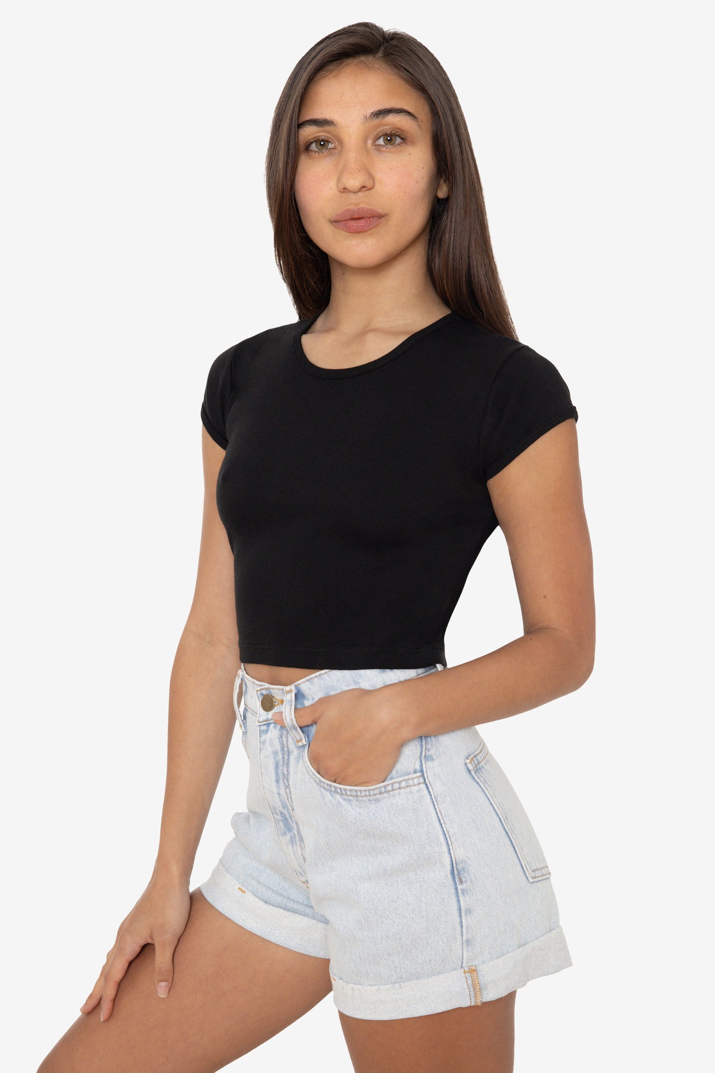 43035 - Cap Sleeve Baby Rib Crop Top