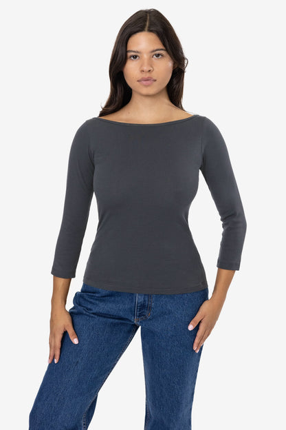 43044 - Baby Rib 3/4 Sleeve Boatneck Top