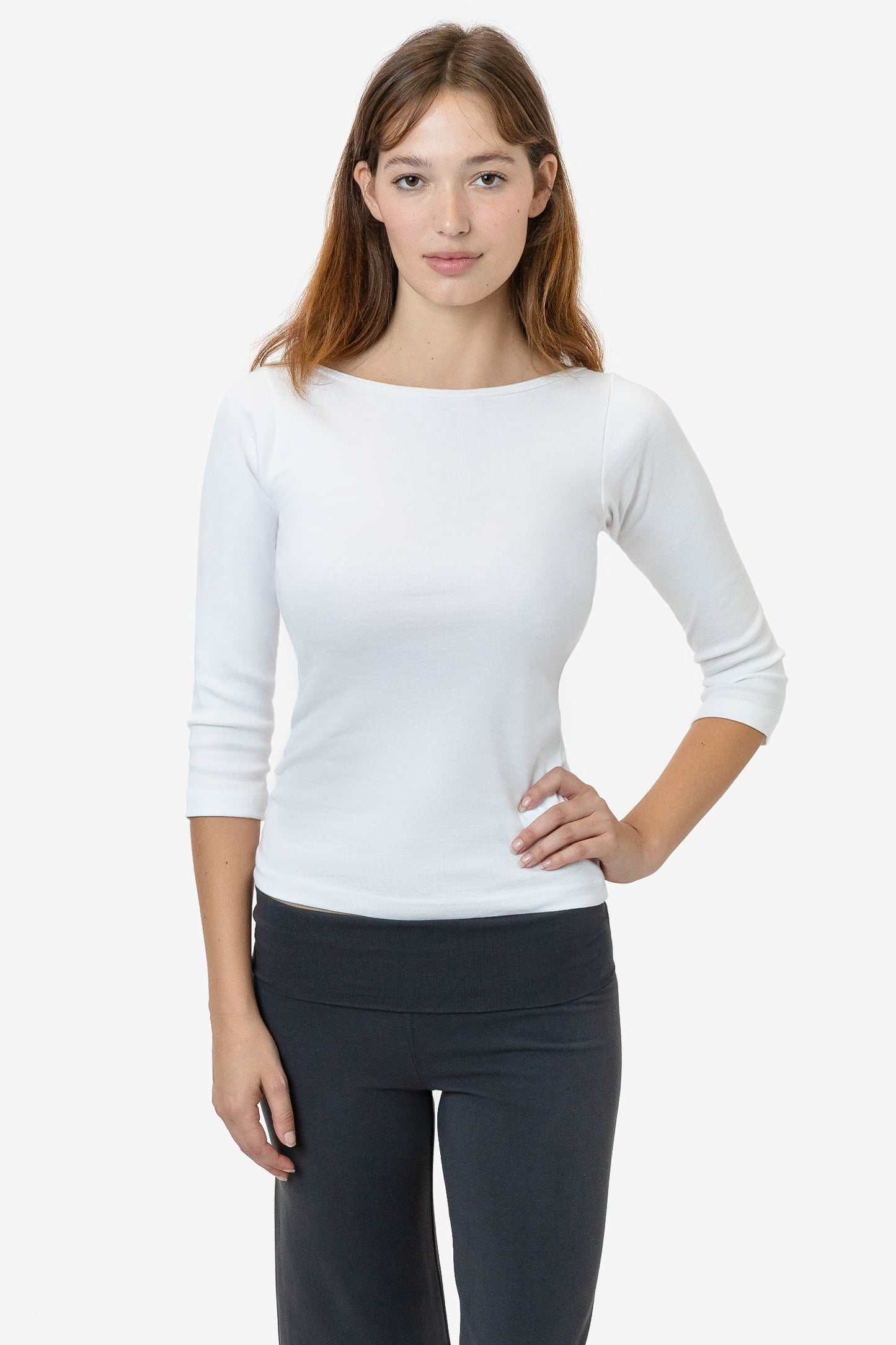 43044 - Baby Rib 3/4 Sleeve Boatneck Top