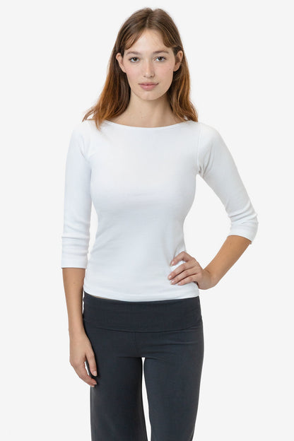 43044 - Baby Rib 3/4 Sleeve Boatneck Top