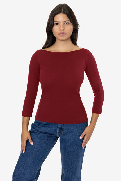 43044 - Baby Rib 3/4 Sleeve Boatneck Top