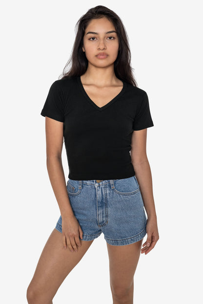 4356 - Baby Rib Short Sleeve V-Neck Crop Tee