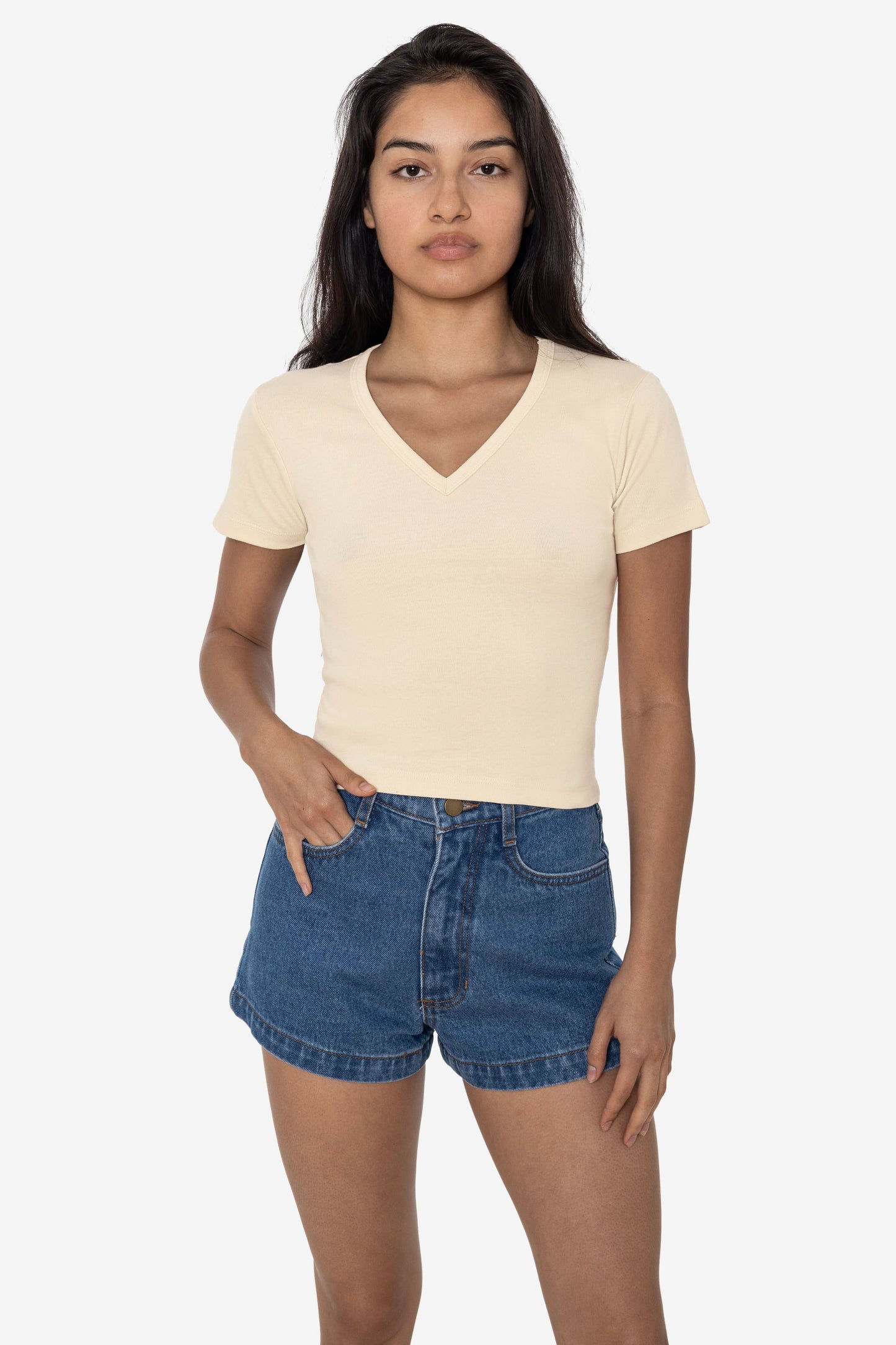 4356 - Baby Rib Short Sleeve V-Neck Crop Tee