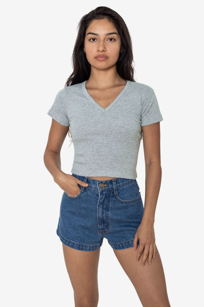 4356 - Baby Rib Short Sleeve V-Neck Crop Tee