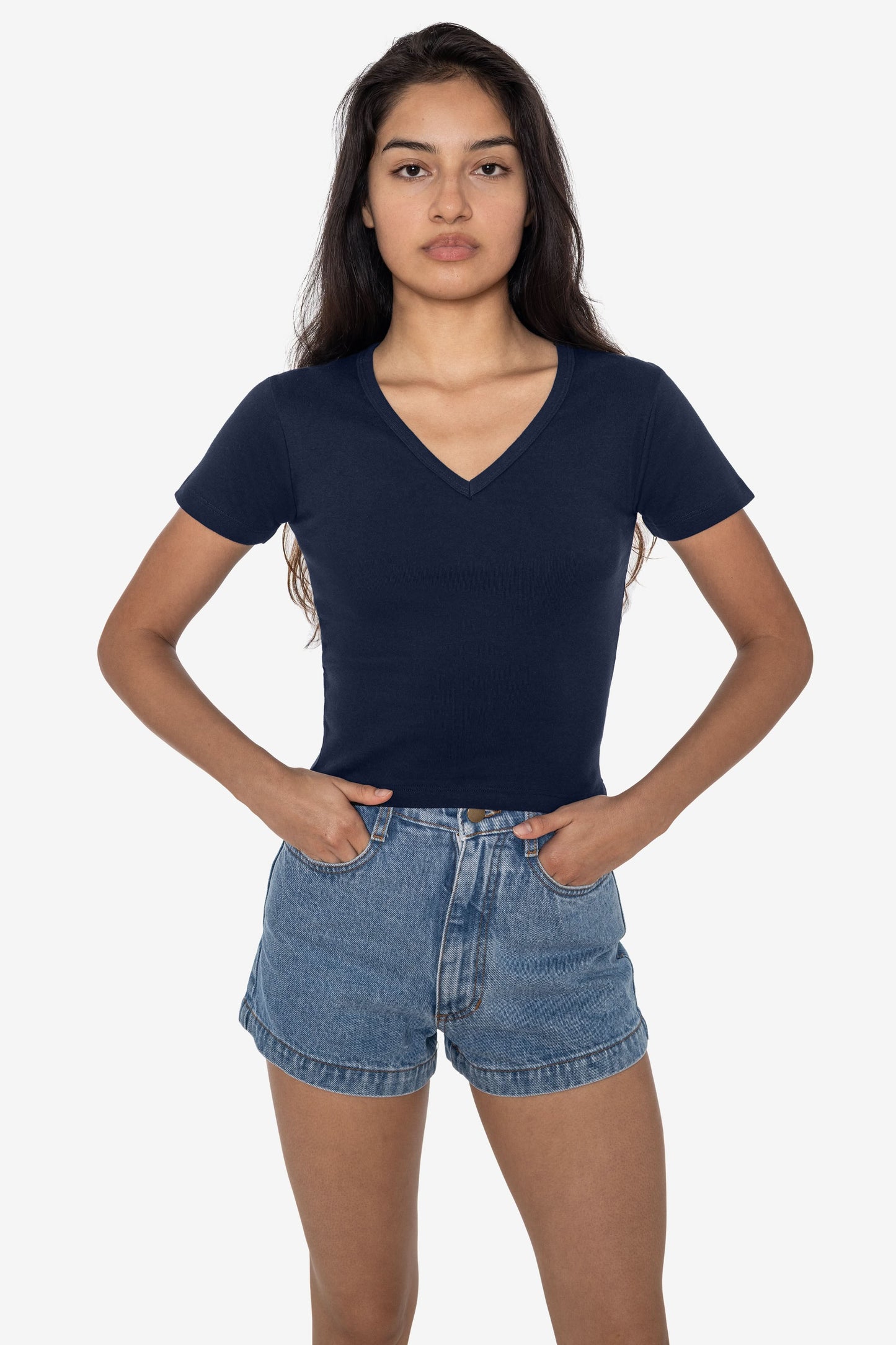 4356 - Baby Rib Short Sleeve V-Neck Crop Tee