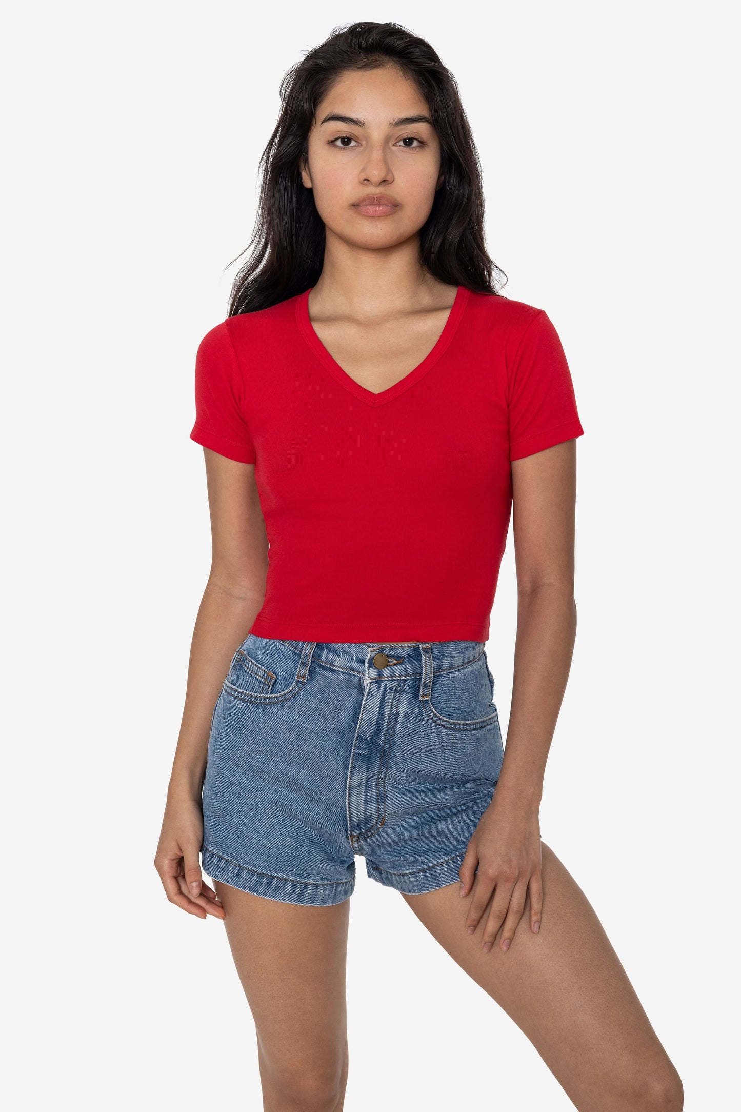 4356 - Baby Rib Short Sleeve V-Neck Crop Tee