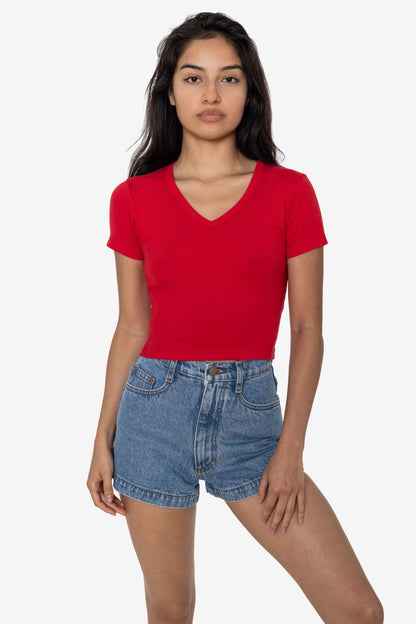 4356 - Baby Rib Short Sleeve V-Neck Crop Tee