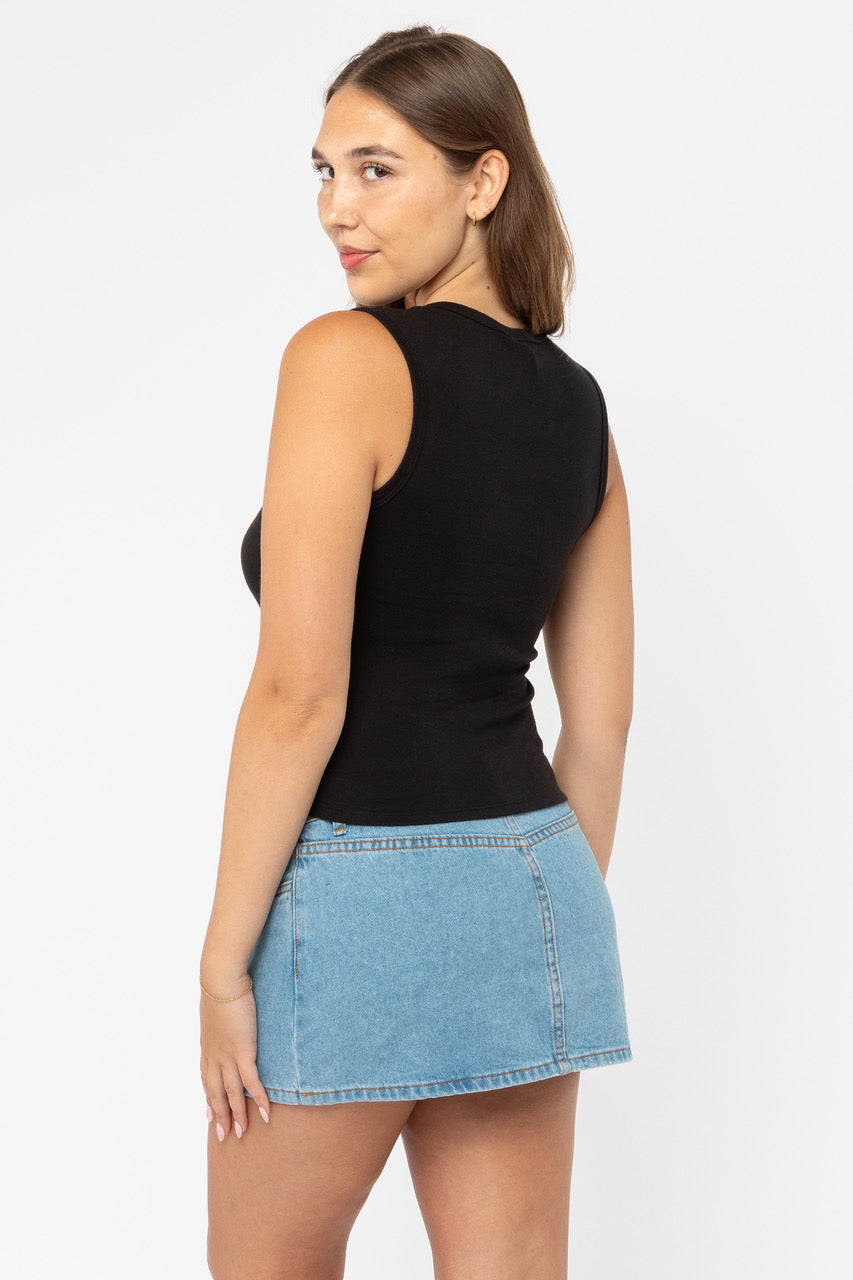 43575X - Baby Rib Sleeveless V Neck Button Up Top