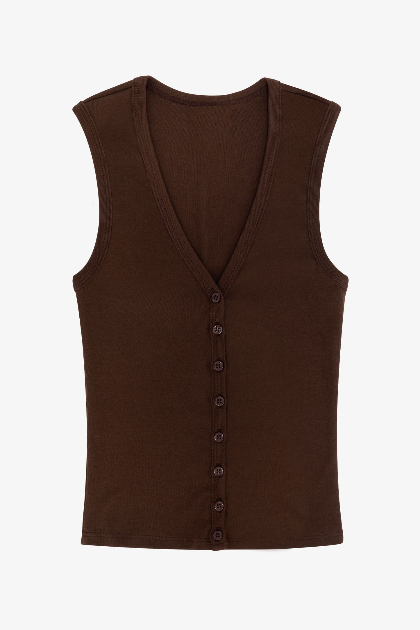 43575X - Baby Rib Sleeveless V Neck Button Up Top