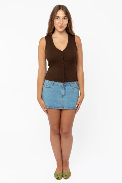 43575X - Baby Rib Sleeveless V Neck Button Up Top