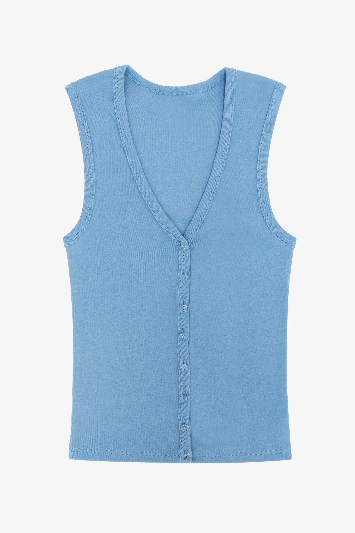 43575X - Baby Rib Sleeveless V Neck Button Up Top