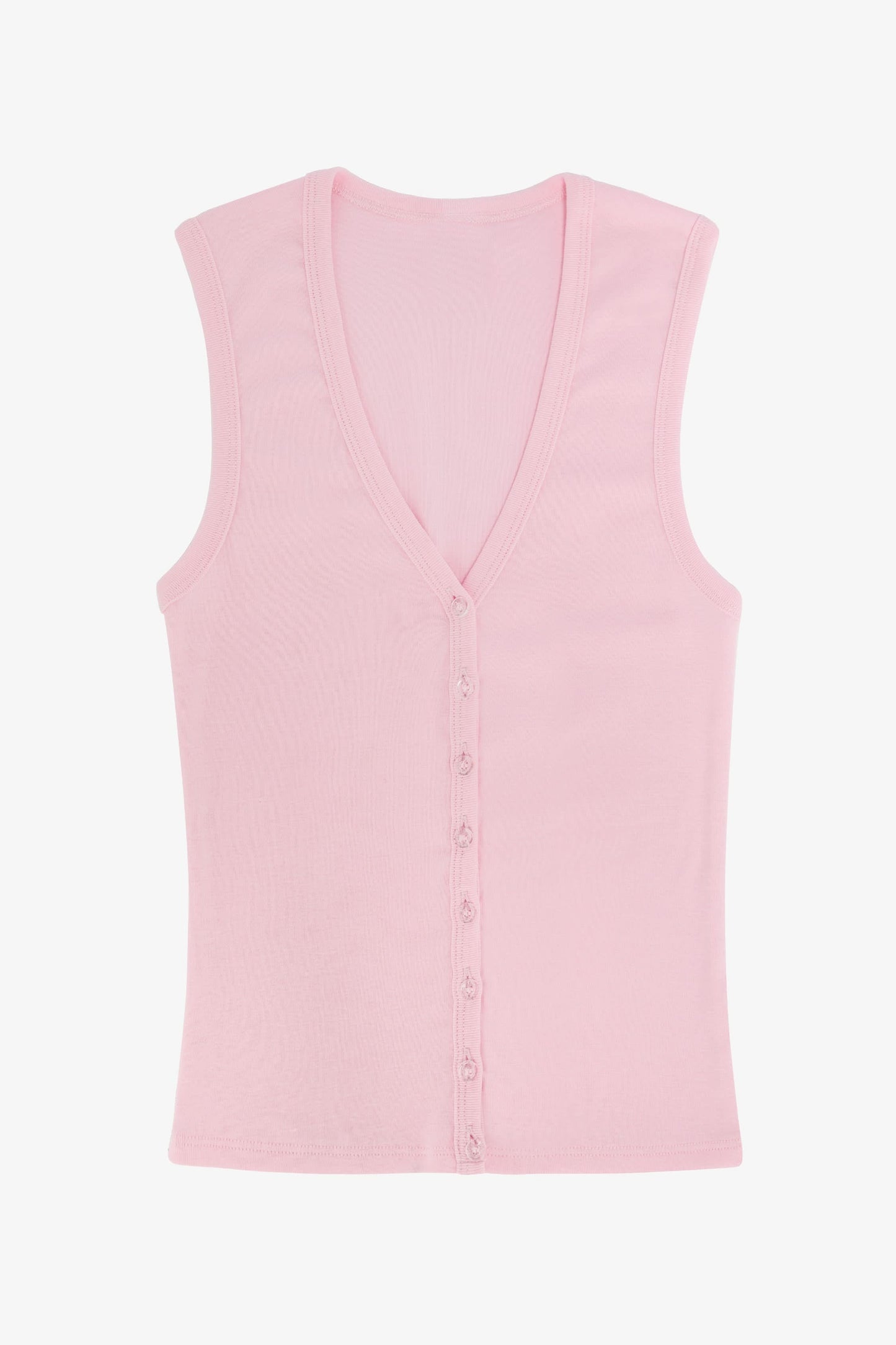 43575X - Baby Rib Sleeveless V Neck Button Up Top
