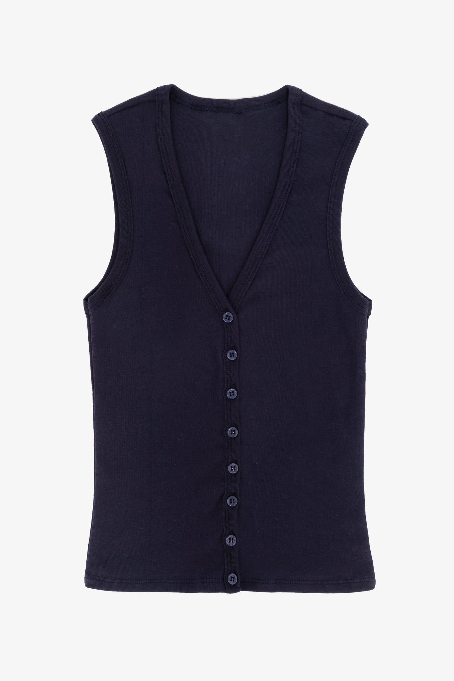 43575X - Baby Rib Sleeveless V Neck Button Up Top