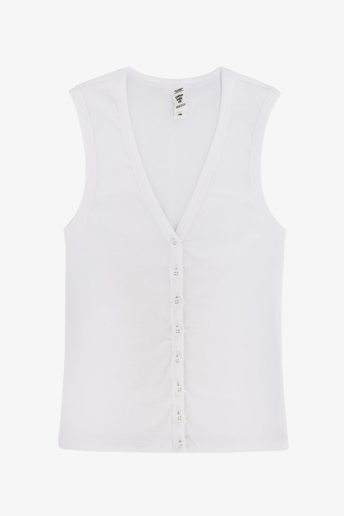 43575X - Baby Rib Sleeveless V Neck Button Up Top
