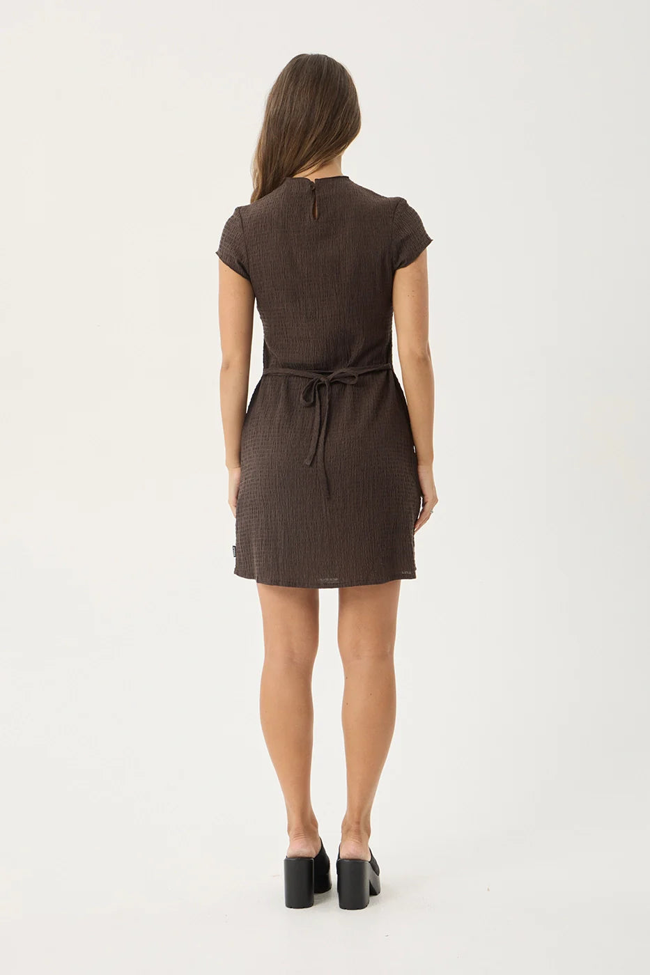 AFENDS Womens Elodie - Seersucker Mini Dress - Coffee