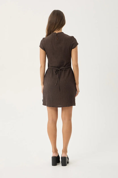 AFENDS Womens Elodie - Seersucker Mini Dress - Coffee