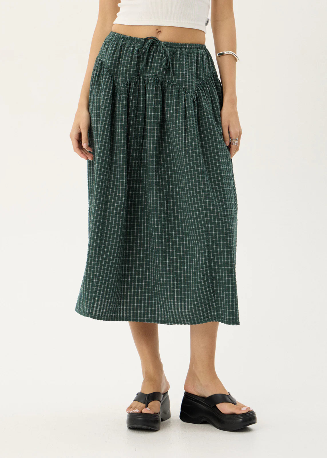 AFENDS Womens Marlow - Midi Skirt - Reverb Pine Check